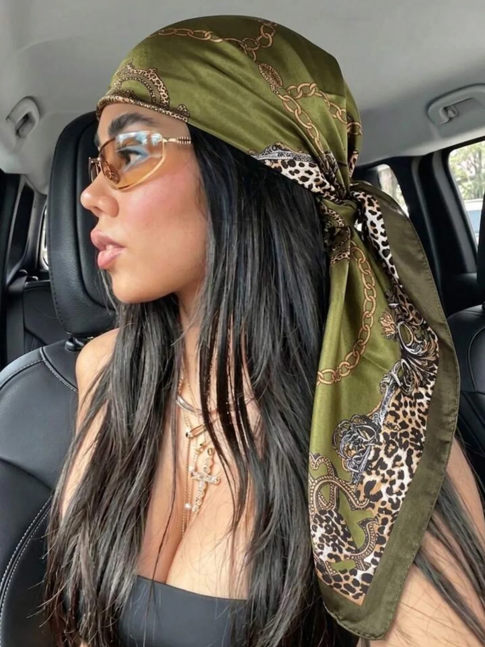 1pc Simple Printed Square Scarf, New Fashion Bandana For Women,